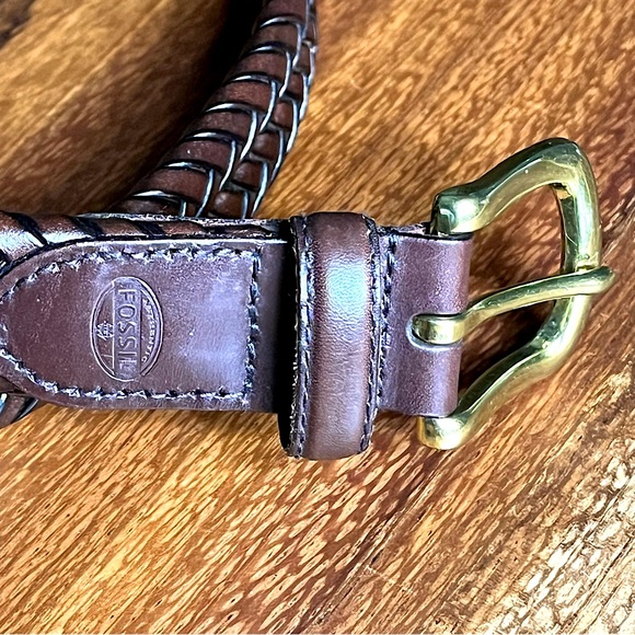 FOSSIL Men’s Braided Brown Genuine Leather Belt Size 38 Casual Classic - Picture 2 of 6